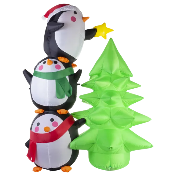 Winter Lane 82" Christmas Tree and Penguin Trio Holiday