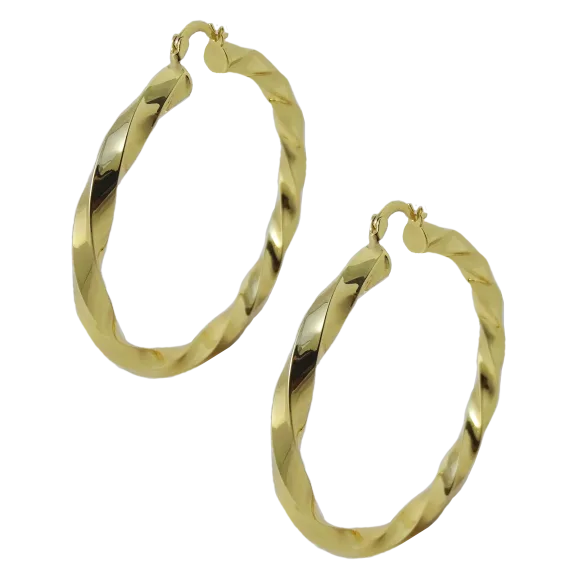 Savvy Cie 14K Gold 2.5" Twist Hoop Earrings