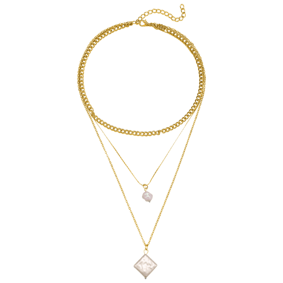 Golden NYC Jewelry 3 Piece White Stone Rhombus Cut Statement Necklace
