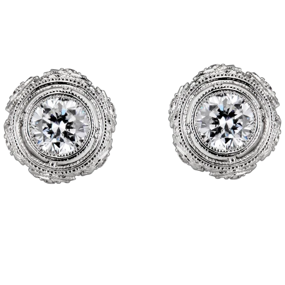 Genevive Lovely Filigree Sterling Silver Cubic Zirconia Stud Earrings
