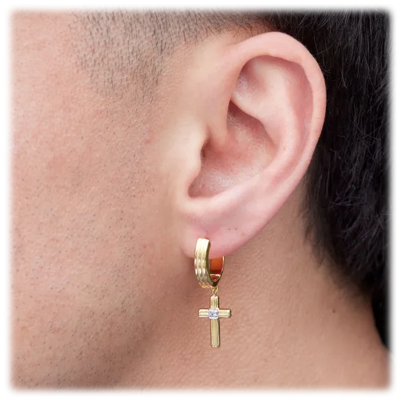 Esquire Diamond Huggie Cross Hoops