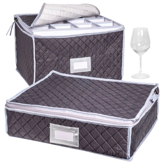 Woffit 2-Piece Wine Glass and Mug Storage Box with Dividers