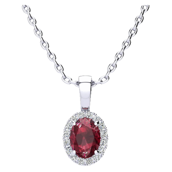 Retrograde 1 Carat TW Oval Shape and Halo Diamond Necklace with 18 Inch Chain