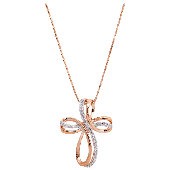 Savvy Cie 18K Rose Gold Over Sterling .10 Carat Diamond Cross Necklace