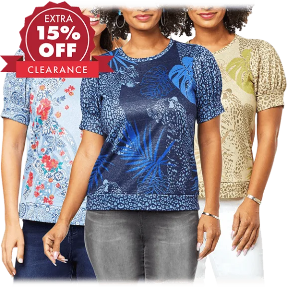 DG2 Print Hacci Knit Puff Sleeve Top