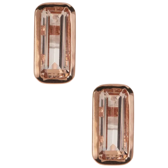 Savvy Cie 18k Rose Gold Bezel Set Baguette Stud Earrings