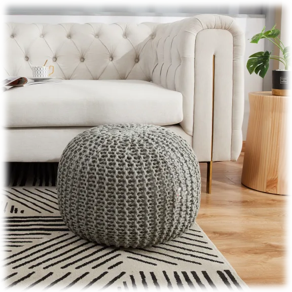 Cheer Collection 18" Round Cable Knit Ottoman Pouf