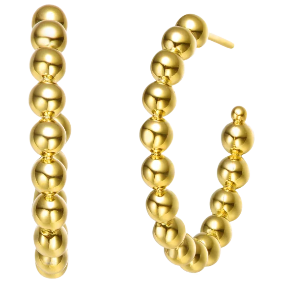 Stella Valentino 14K Gold Plated Bead Open Hoop Earrings