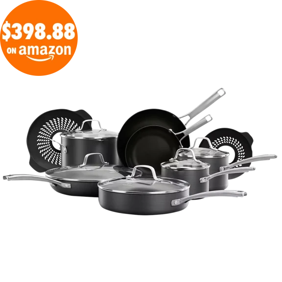 Calphalon Classic 14-Piece Hard-Anodized Cookware Set with No-Boil-Over Inserts
