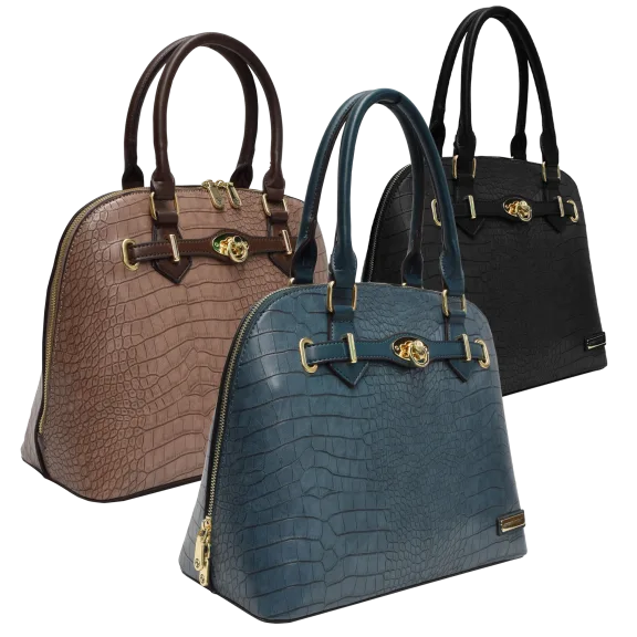Adrienne Vittadini Croco Dome Satchel with Lock Front