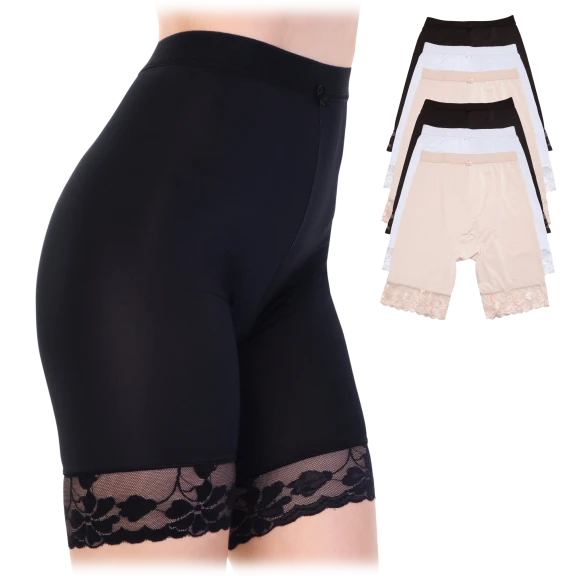6-Pack: Angelina Satin High-Waist Safety Underpants with Lace Accent