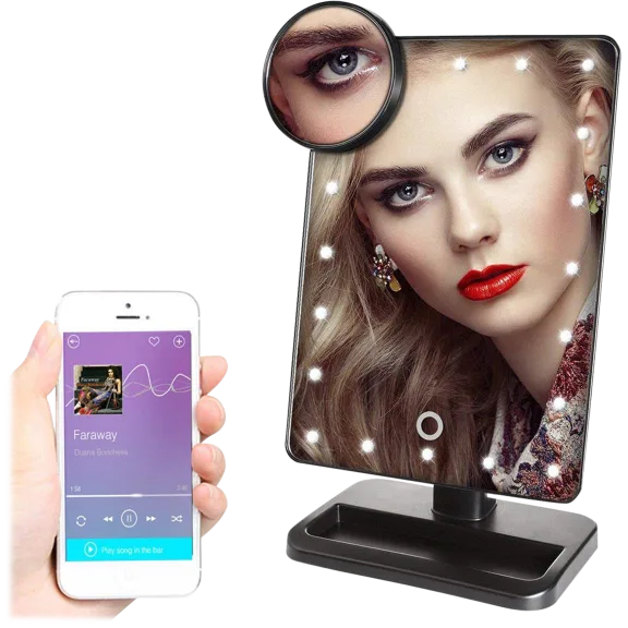 LED Makeup Mirror with Bluetooth Speaker + Magnifier