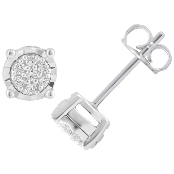 Kiran Jewels Sterling Silver 4 Prong 1/10 ctw Diamond Earrings