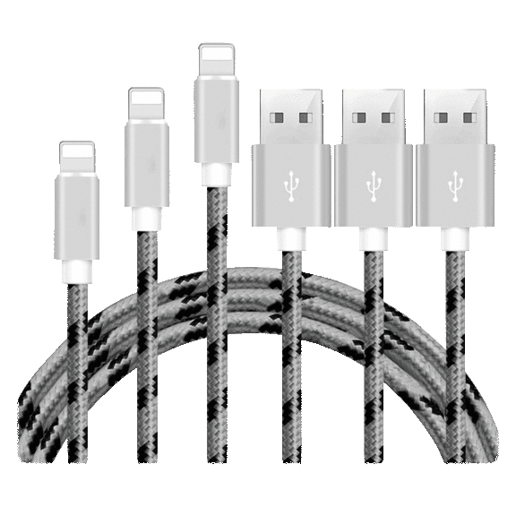 3-Pack: 10ft Tangle Resistant Cords Heavy Duty iPhone Lightning Cable