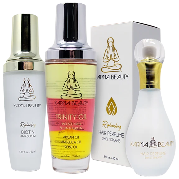 3-Pack: Karma Beauty Hair Perfume, Hair Serum, and Trinity Oil