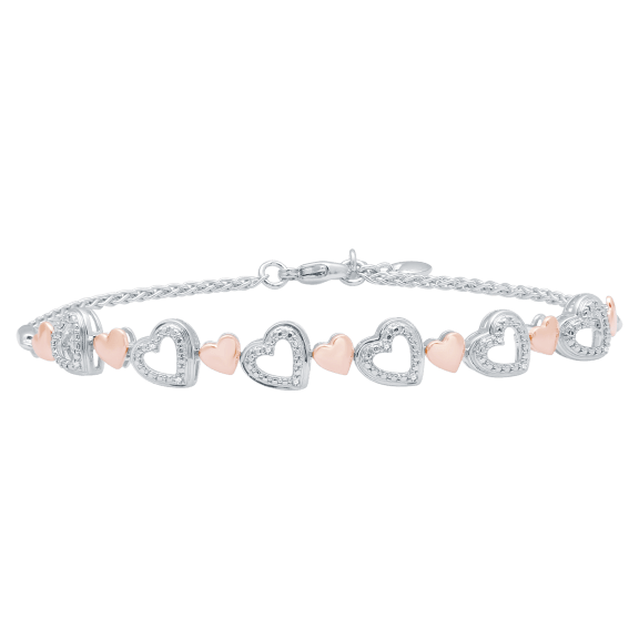 Allure Diamond Hearts In White Gold With Puffed Solid Rose Gold Heart Bracelet