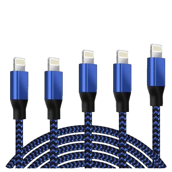 5-Pack: Heavy Duty Braided iPhone Lightning Cable Charger Cords