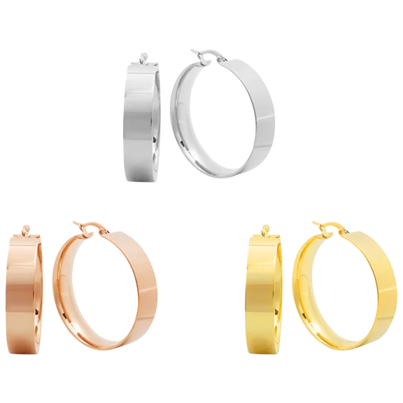 3-Pairs: Steeltime Ladies Contemporary Hoop Set