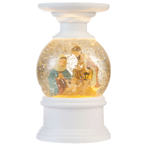 Winter Lane Nativity White Water Globe Candle Holder with Timer