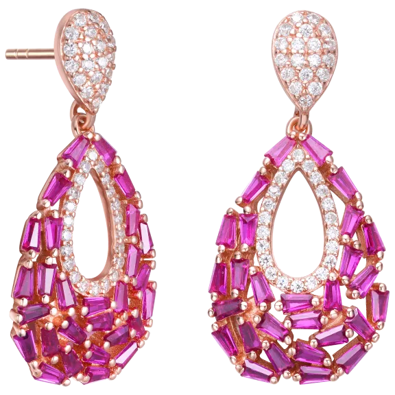 RelavenO Sterling Silver Chandelier Earrings with Ruby Red Cubic Zircon