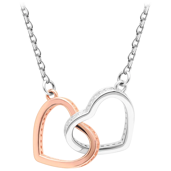 Golden NYC Jewelry Rose Gold Plating Swarovski Pav'e Duo Hearts Necklace