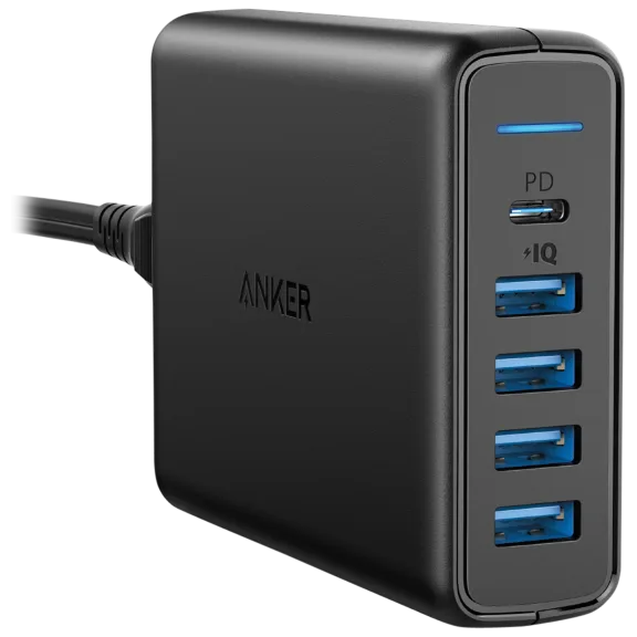 Anker 60-Watt 5-Port Desktop Charger w/ 30W Power Delivery Port & 4 USB-A