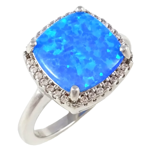 Savvy Cie Cushion Shape Blue Opal Halo Ring