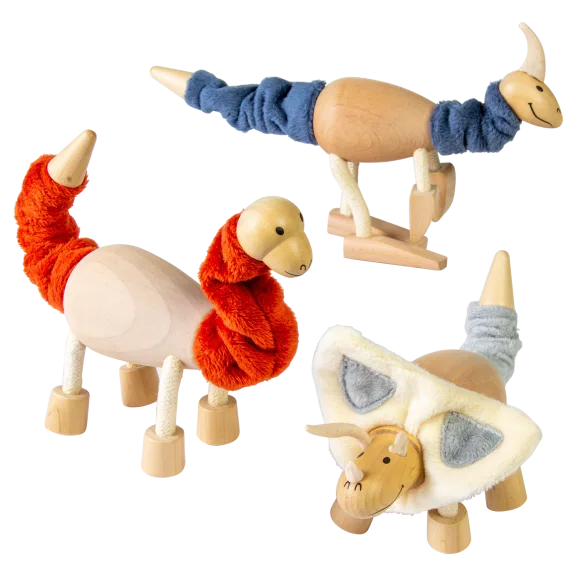 3-Pack: Anamalz Bendable Wooden Dinosaur Toys