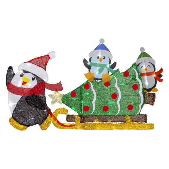 Winter Lane 23.5"H Flattastics Penguins & Sled With Tree Scene