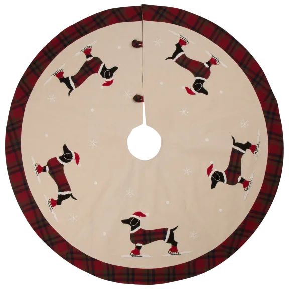 Glitzhome 48"D Fabric Christmas Tree Skirt with Dachshunds