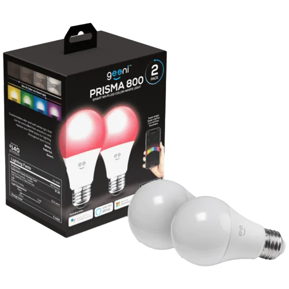 2-Pack: Geeni Prisma 800 Smart Wi-Fi LED Color + White Light Bulbs