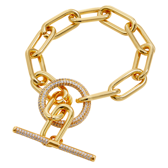 Savvy Cie Paperclip Toggle Bracelet with Pavé Cubic Zirconia