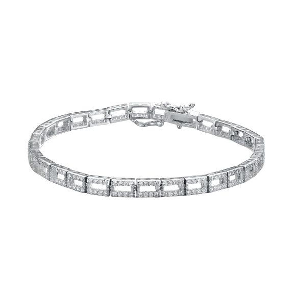 Rectangle Rhodium Plated Tennis Bracelet