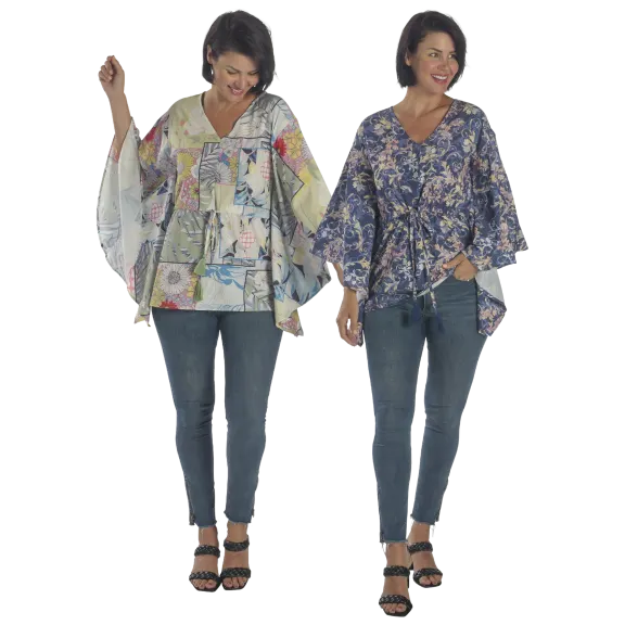 DG2 Printed Challis Tie Waist Poncho