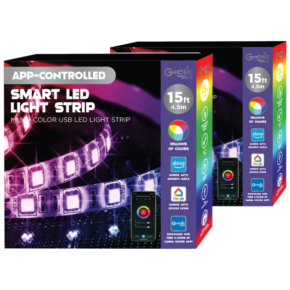 2-Pack: G-Home Smart LED 15' Light Strips - Alexa and Google Compatible