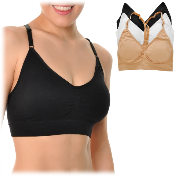 3-Pack: Angelina Seamless Racerback Sports Bra with Adjustable Straps