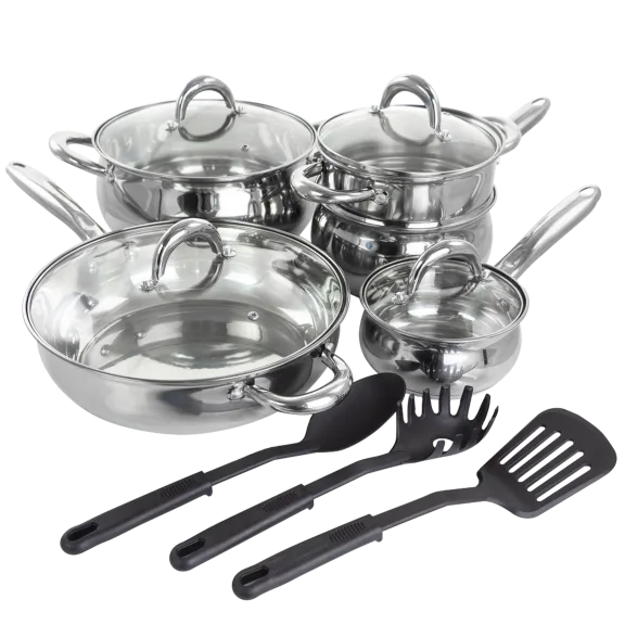 Gibson Home Ancona 12 Piece Stainless Steel Cookware Set with Kitchen Tools