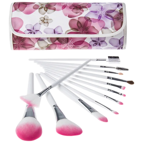 Zoë Ayla Professional 12-Piece Floral Makeup Brush Set with Vegan Leather Travel