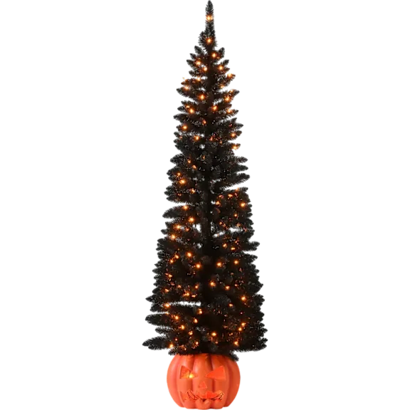 National Tree Company 6' Black Half Tree with Jack-O'-Lantern Base