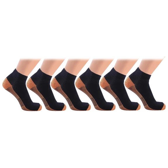 6-Pack: XTF Black Copper-Infused Compression Ankle-Length Socks