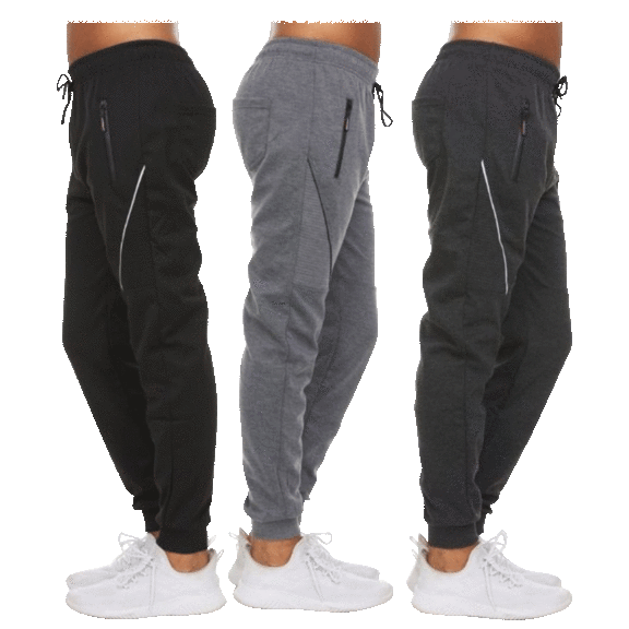 3-Pack: Men's Moisture Wicking Joggers with Zipper Pockets