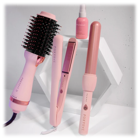 FoxyBae 4-Piece I Want It All Blower Brush, Curling Wand and Flat Iron Bundle