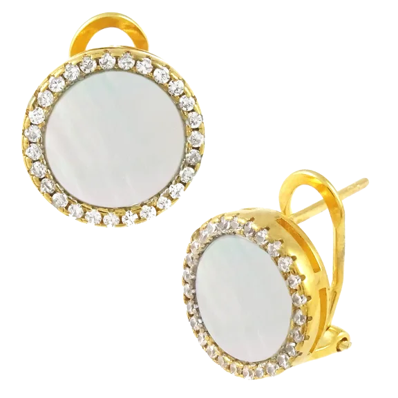 Savvy Cie 18K Gold Mother of Pearl Halo Earrings