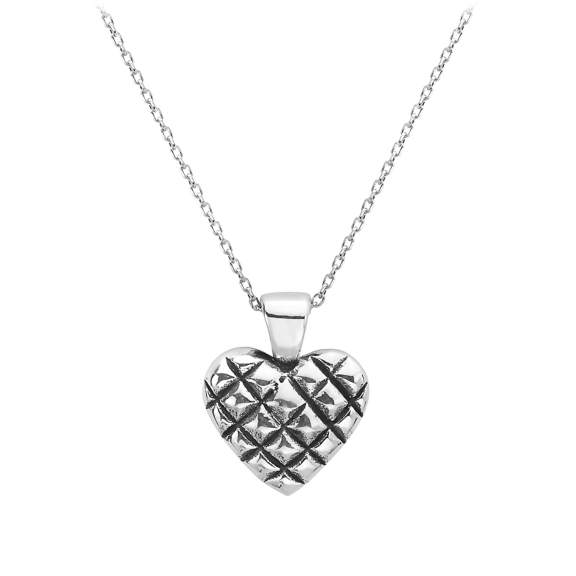 Pori Jewelers .925 Sterling Silver Diamond Pattern Heart Charm Pendant Necklace