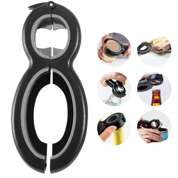 Multifunctional 6-in-1 Can Jar Opener Tool and Adjustable Bottle Opener