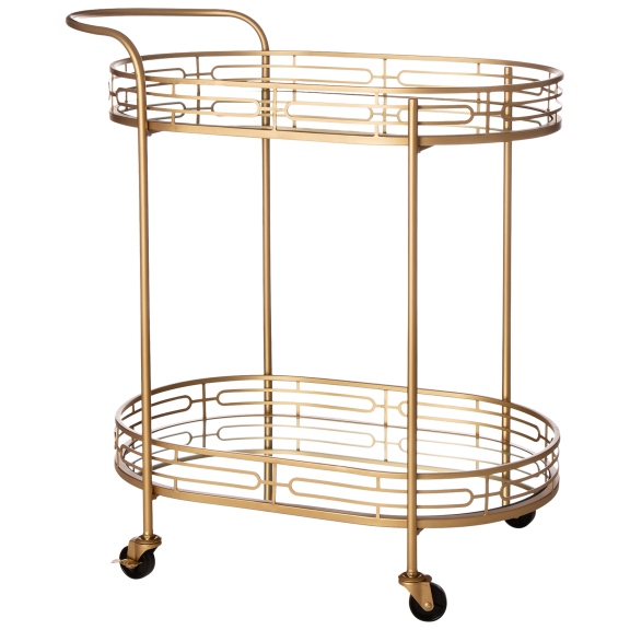 Glitzhome Deluxe Metal Oval Mirrored Bar Cart
