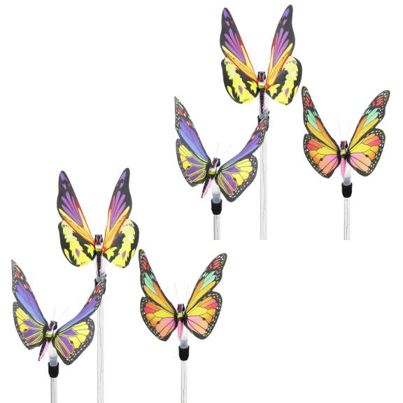 Exhart Set of 6 Solar Large Fabric Butterfly Garden Stake with LEDs