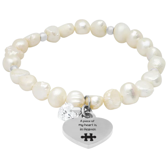 Steeltime A piece of my heart is in Heaven Pearl & Stainless Steel Heart Charm