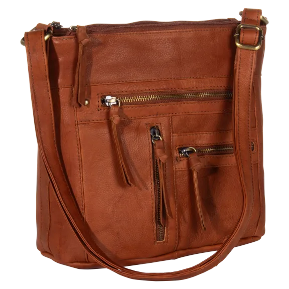 Great American Leatherworks Multi-Zip Genuine Leather Crossbody