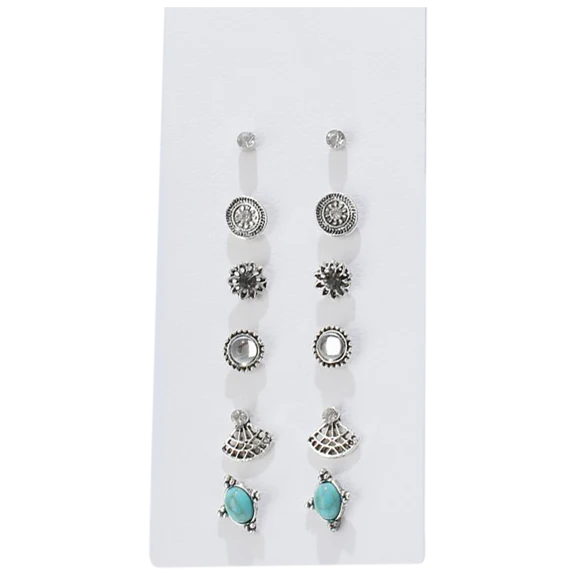 Golden NYC Jewelry 6 Piece Silvertone Turqupose Chic Minamilist Earrings